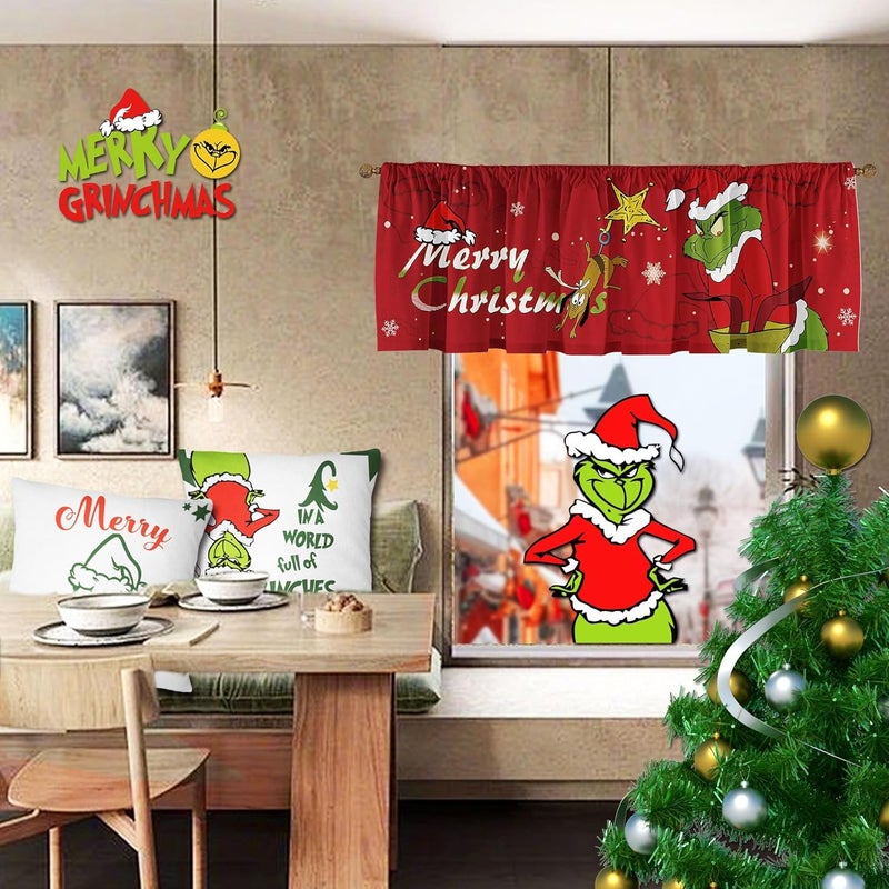 SUNWISHA Christmas Window Curtain Valances Decoration,Suitable for Living Rooms, Bedrooms, 52x18inch for Valance Kitchen Red - Image 2